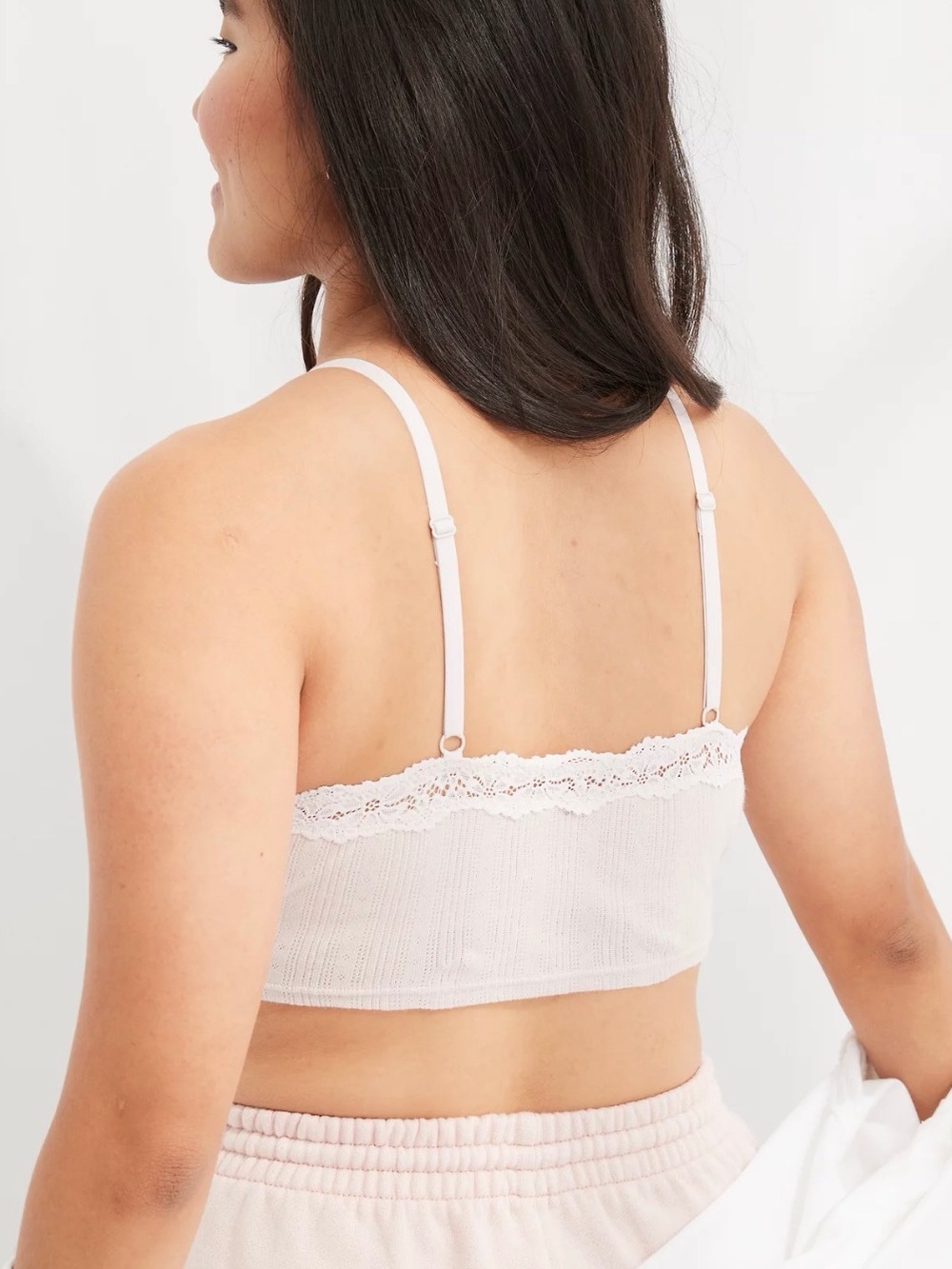 Aerie Pointelle Lace Trim Longline Bralette XL NWT Cotton Spandex - Picture 2 of 9